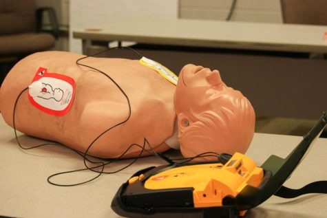A dummy being used to demonstrate proper methods to help someone undergoing cardiac arrest.