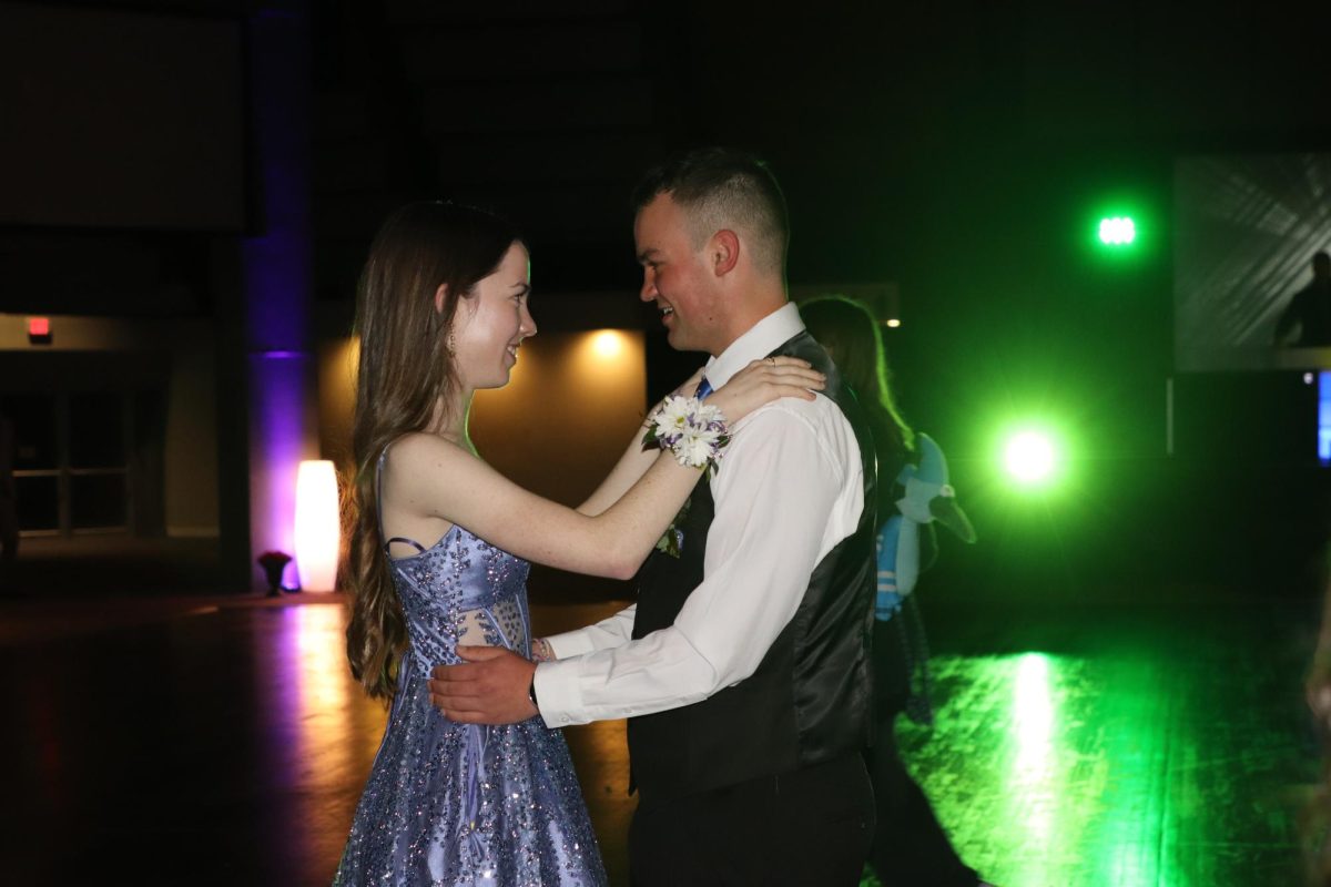 Dancing the night away. Senior Sophia Dunahee slow dances with senior James Hamilton. This is their final prom, and it was one to remember. “I was dancing with my date, James Hamilton,” Dunahee said.