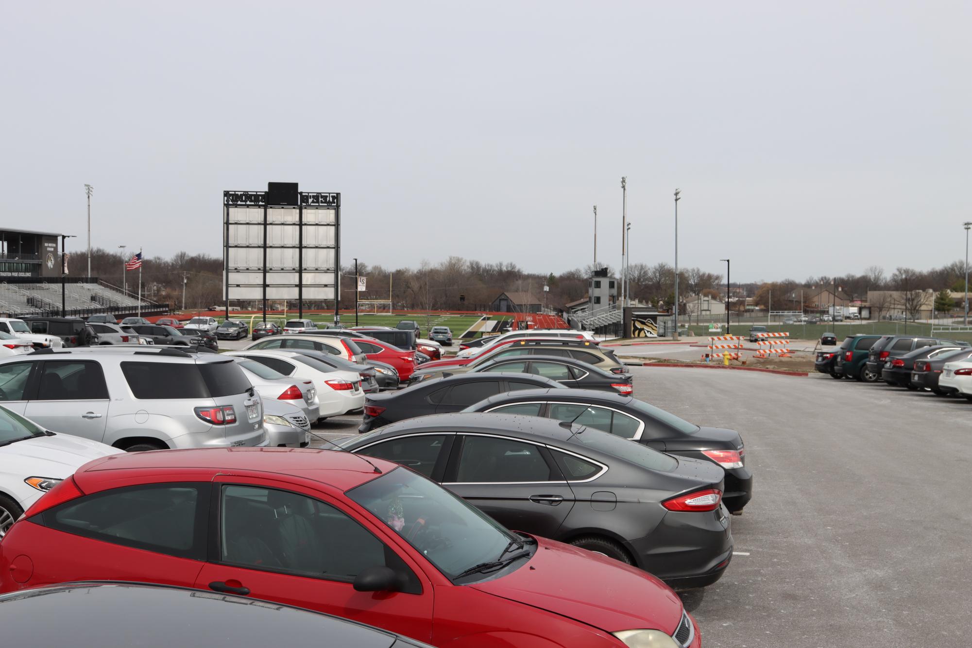 The LSHS Parking lot is almost full during 5th hour. 