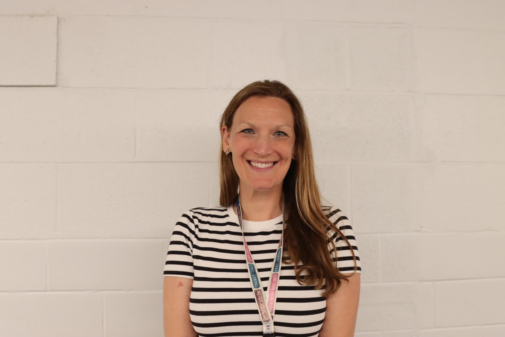 Mrs. Goeke outside of her classroom. Photo by Tallulah Francis. 